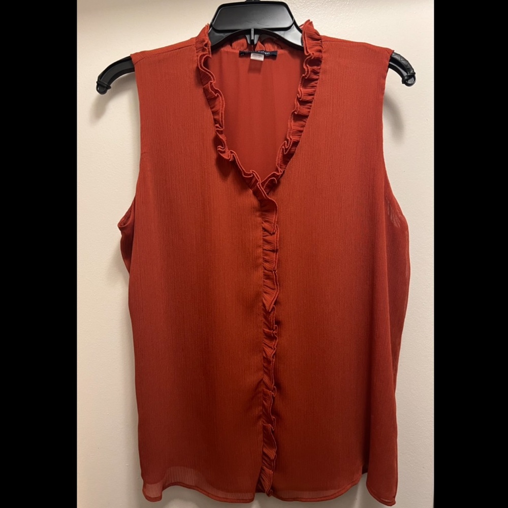 Tommy Hilfiger Ruffled V-Neck Blouse in Rust size L